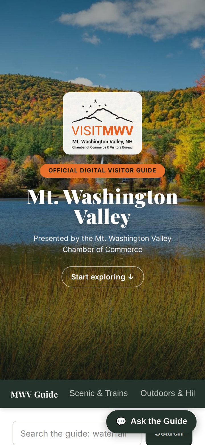 Mt. Washington Valley Digital Visitor Guide sample screen